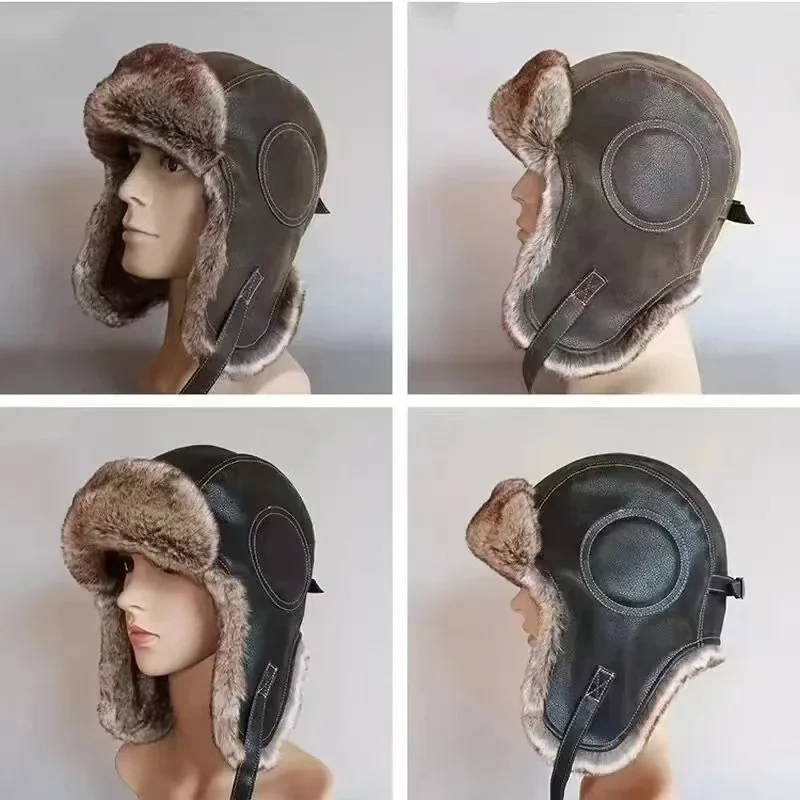 Trapper Hat Ear Flap - Gorro de cuero con orejeras para